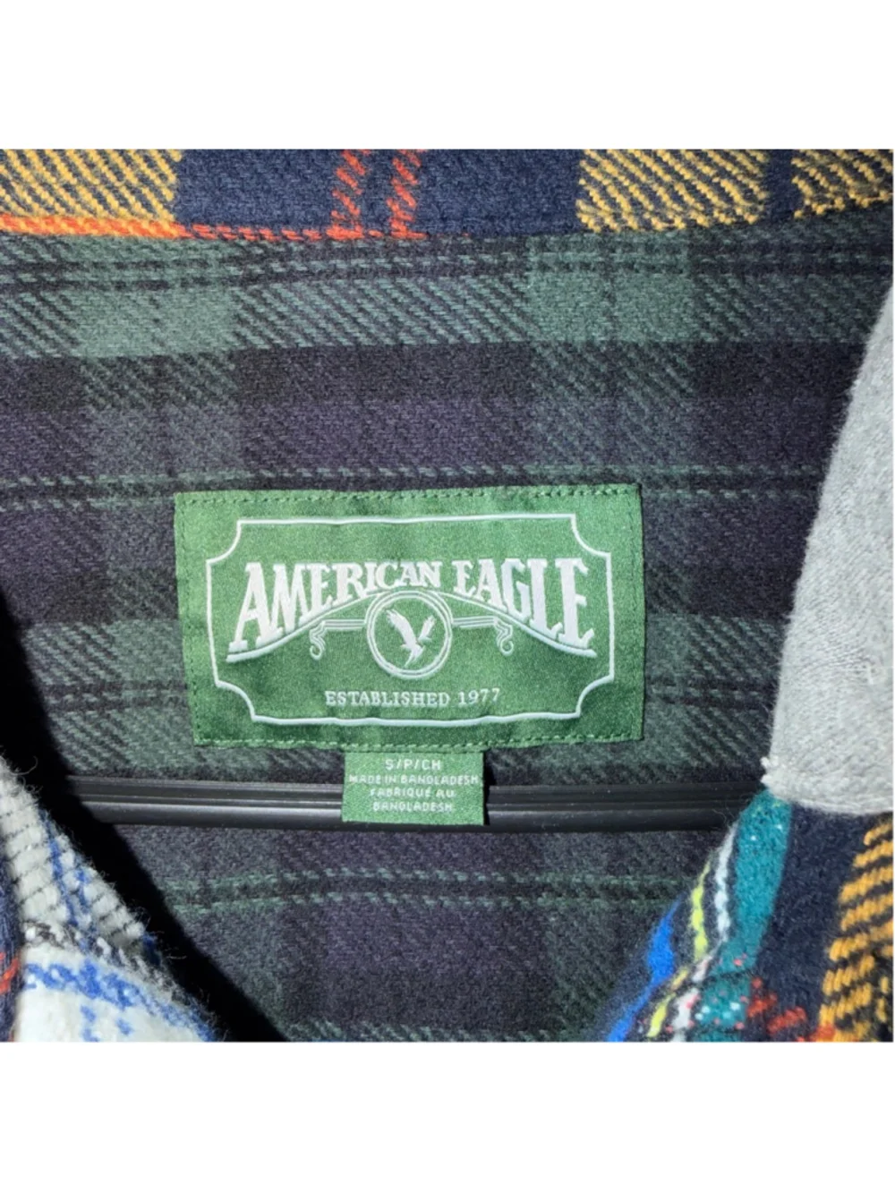 Mens American Eagle AEO Multi-color plaid Casual Shirt removable hood S Small
